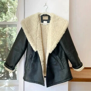 New Free People Winnie Vegan Leather Car Coat Oversized Black Beige We The Free